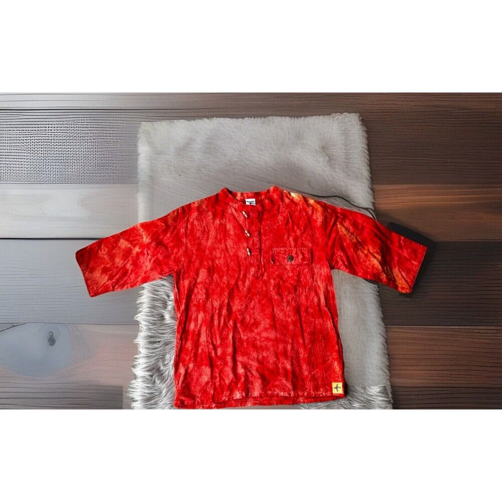 Katmandu Top Sz M/L Button Front Cotton Boho Hippie Tunic Pocket Made in Nepal